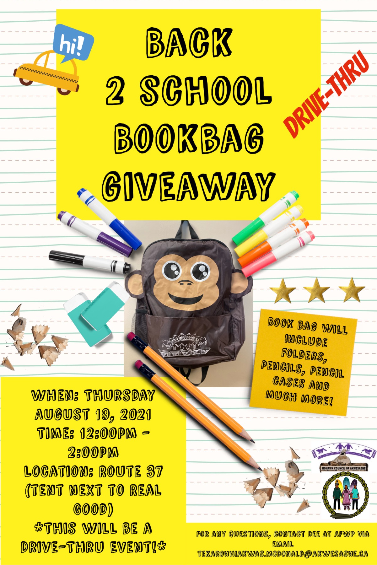 BACK2SCHOOL BOOK BAG GIVEAWAY Mohawk Council of Akwesasne